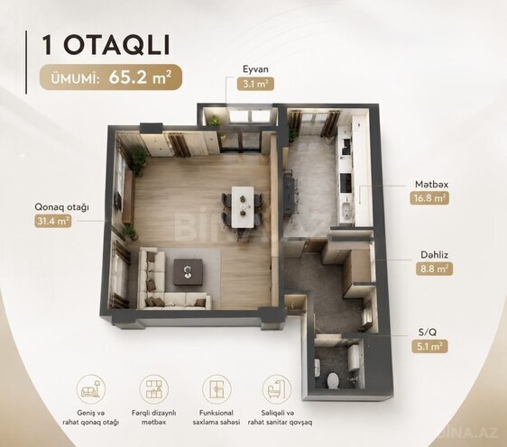 Продаётся 2-комн. новостройка 65.3 м², м. Азадлыг проспекти, photo 10 from 11