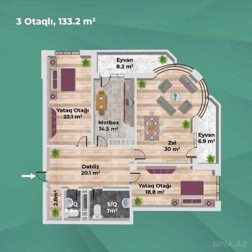 Satılır 3 otaqlı yeni tikili 133.2 m², Həzi Aslanov m., photo 3 from 19
