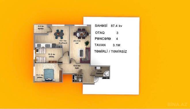 Satılır 3 otaqlı yeni tikili 87.4 m², Avtovağzal m., photo 3 from 7