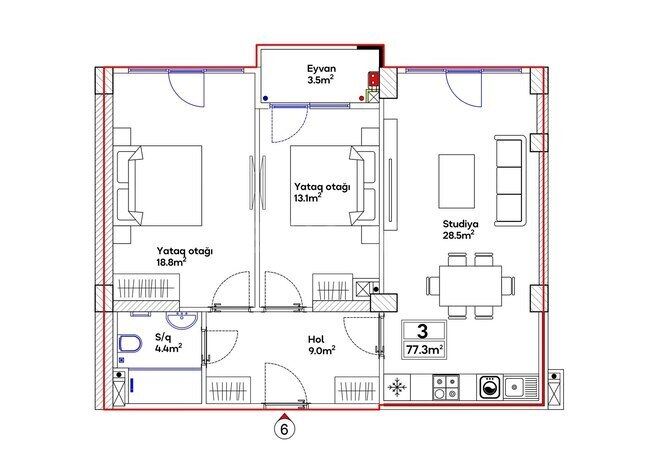 Satılır 3 otaqlı yeni tikili 77.3 m², 20 Yanvar m., photo 14 from 15