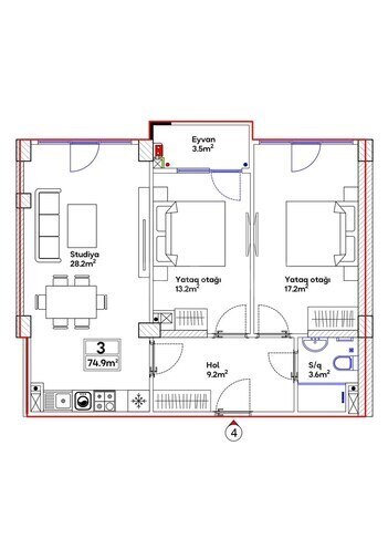 Satılır 3 otaqlı yeni tikili 74.9 m², 20 Yanvar m., photo 14 from 15