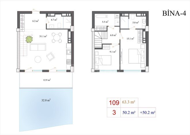 Продается 3-комн. новостройка 113.5 м², пос. Нардаран, photo 14 from 15