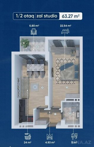 Satılır 2 otaqlı yeni tikili 63.2 m², Koroğlu m., photo 13 from 15