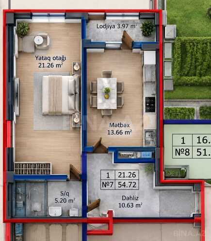Satılır 2 otaqlı yeni tikili 54.7 m², photo 3 from 10