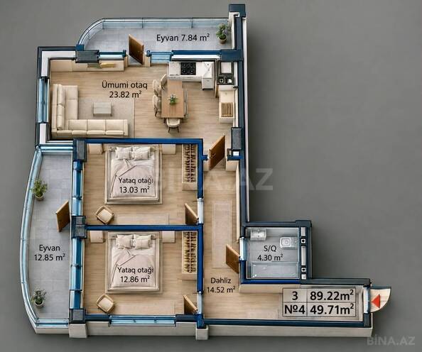 Satılır 3 otaqlı yeni tikili 89 m², Yeni Yasamal q., photo 3 from 15