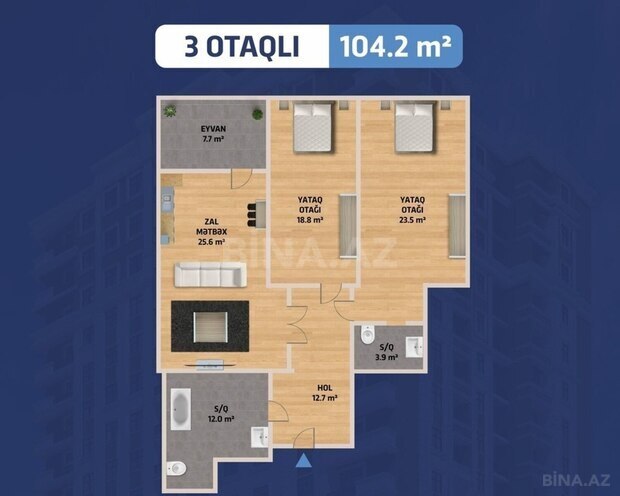 Satılır 3 otaqlı yeni tikili 105 m², Həzi Aslanov m., photo 3 from 11