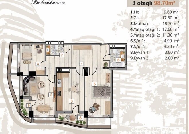 Продается 3-комн. новостройка 98.7 м², м. Нефтчиляр, photo 7 from 11