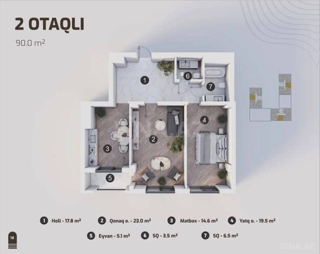 Продаётся 2-комн. новостройка 90 м², м. Улдуз, photo 9 from 10