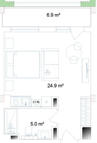 Satılır 1 otaqlı yeni tikili 53.6 m², Sea Breeze q., photo 5 from 6