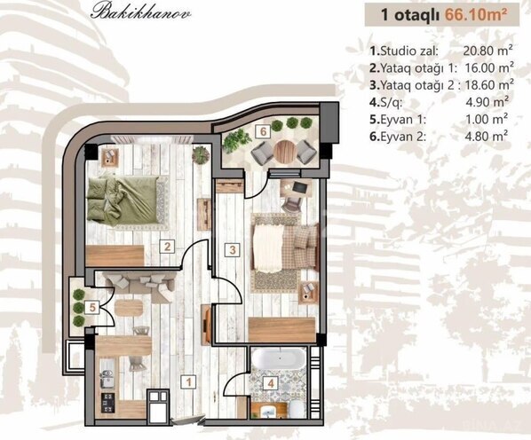 Продаётся 3-комн. новостройка 66.1 м², пос. Бакиханова, photo 3 from 7