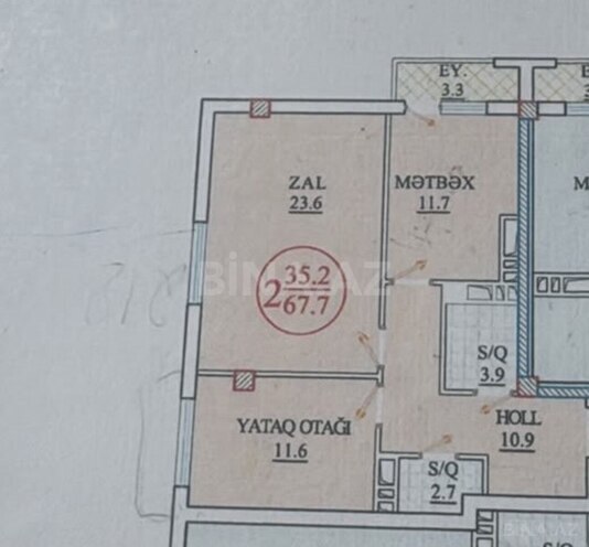 Satılır 2 otaqlı yeni tikili 69 m², İnşaatçılar m., photo 3 from 8