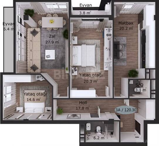 Satılır 3 otaqlı yeni tikili 120 m², İnşaatçılar m., photo 7 from 8