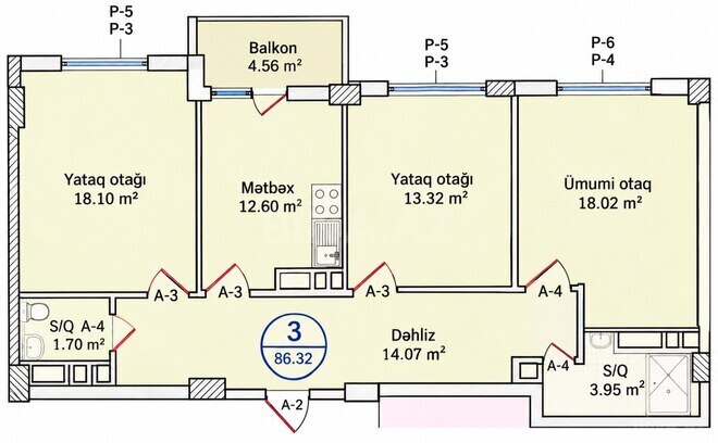Satılır 3 otaqlı yeni tikili 86 m², Qara Qarayev m., photo 4 from 14