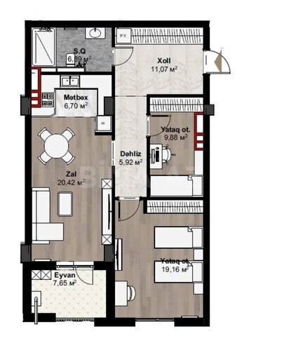 Продается 2-комн. новостройка 88 м², м. Низами, photo 13 from 14