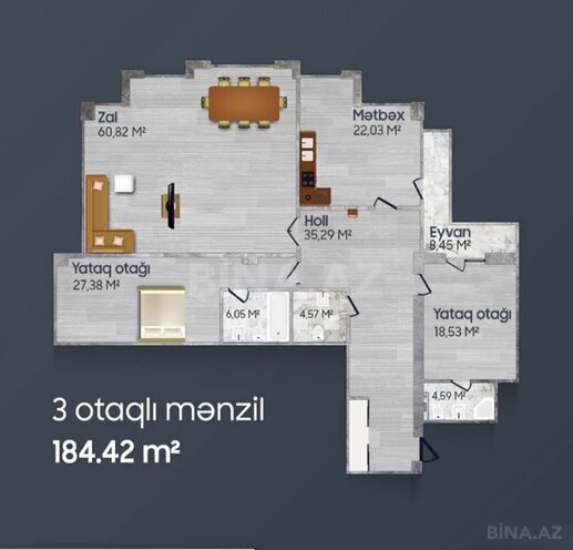 Продаётся 4-комн. новостройка 185 м², м. Низами, photo 4 from 11