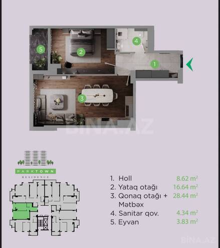 Продаётся 2-комн. новостройка 70 м², м. Элмляр Академиясы, photo 5 from 7