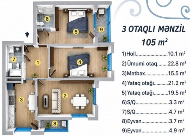 Продаётся 3-комн. новостройка 105 м², м. Шах Исмаил Хатаи, photo 4 from 11