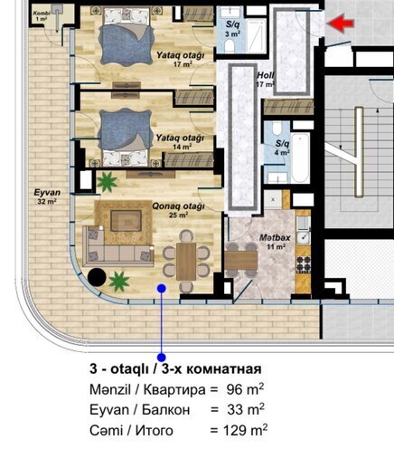 Satılır 3 otaqlı yeni tikili 129 m², Ağ şəhər q., photo 4 from 8