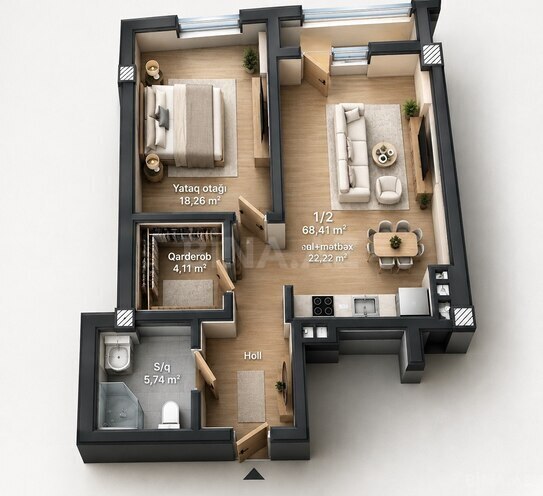 Satılır 1 otaqlı yeni tikili 68.4 m², Qara Qarayev m., photo 3 from 8
