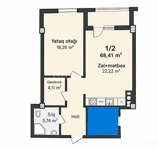Satılır 1 otaqlı yeni tikili 68.4 m², Qara Qarayev m., photo 4 from 8
