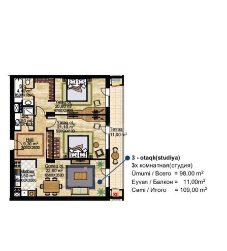 Satılır 3 otaqlı yeni tikili 109 m², Ağ şəhər q., photo 3 from 6