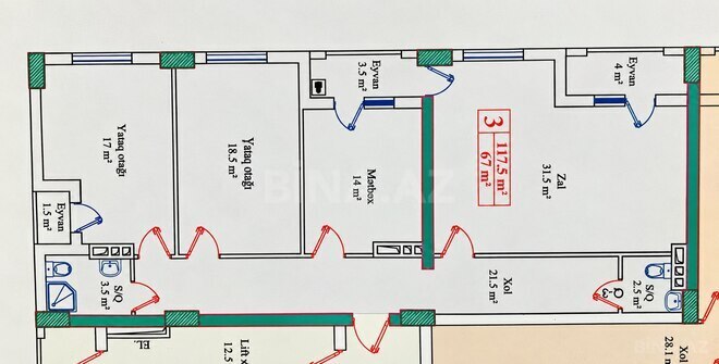 Satılır 3 otaqlı yeni tikili 120 m², Həzi Aslanov m., photo 6 from 31