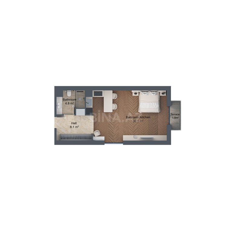 1-комн. новостройка - пос. Нардаран - 55.3 м² (9)