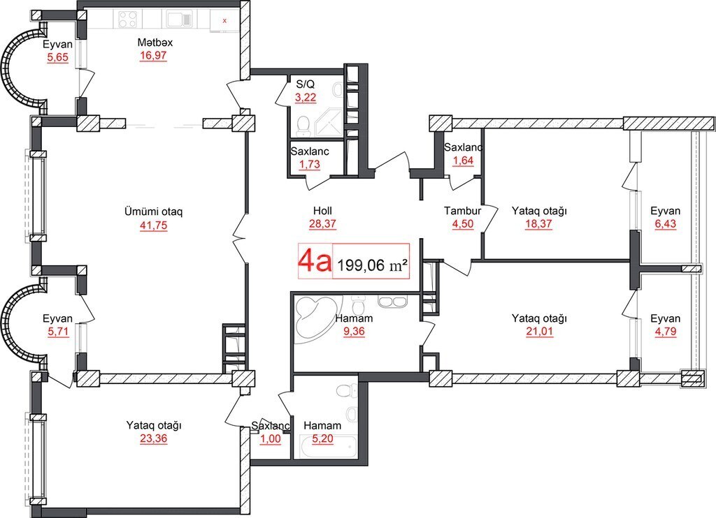 4 otaqlı yeni tikili - Elmlər Akademiyası m. - 199 m² (3)