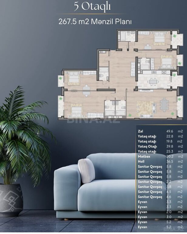 5 otaqlı yeni tikili - Sahil m. - 267.5 m² (4)