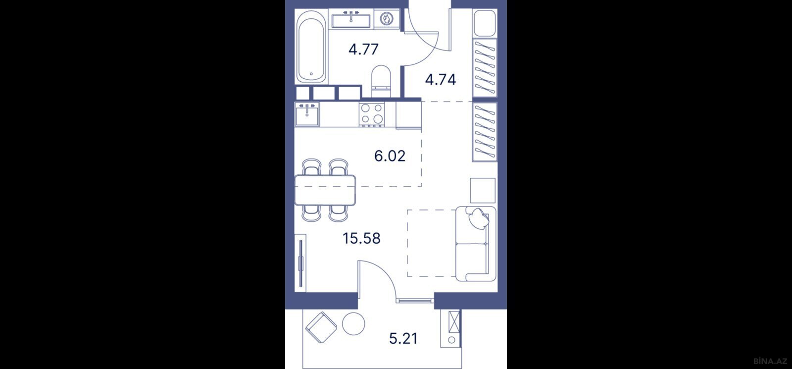 1 otaqlı yeni tikili - Nardaran q. - 41.6 m² (7)
