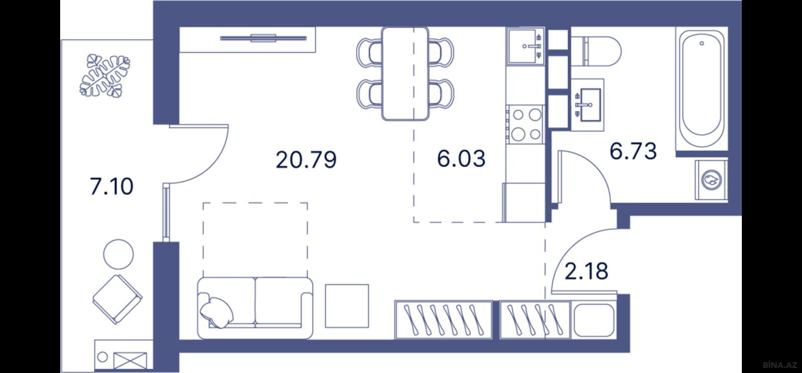 1 otaqlı yeni tikili - Nardaran q. - 51.2 m² (7)