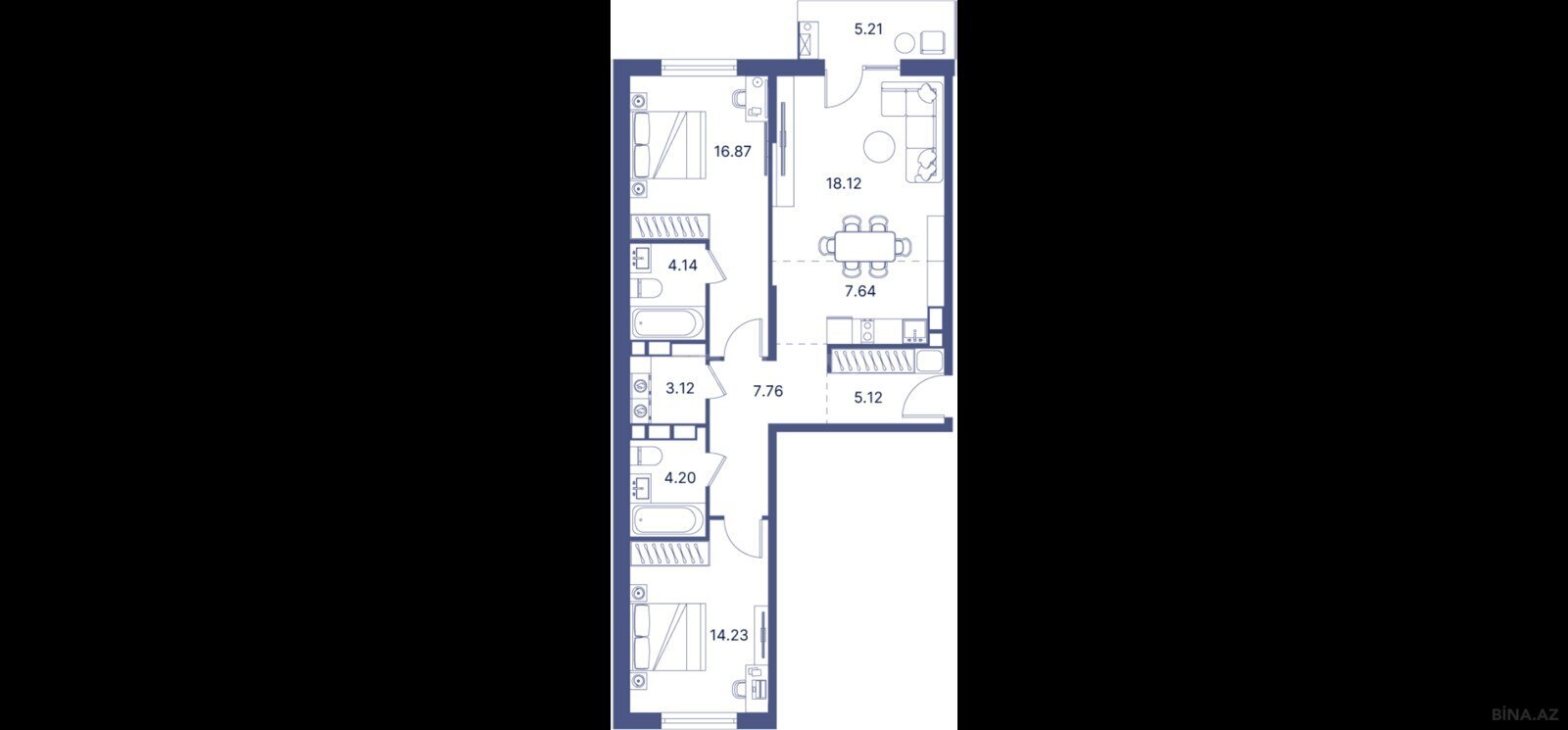 3 otaqlı yeni tikili - Nardaran q. - 103.2 m² (7)