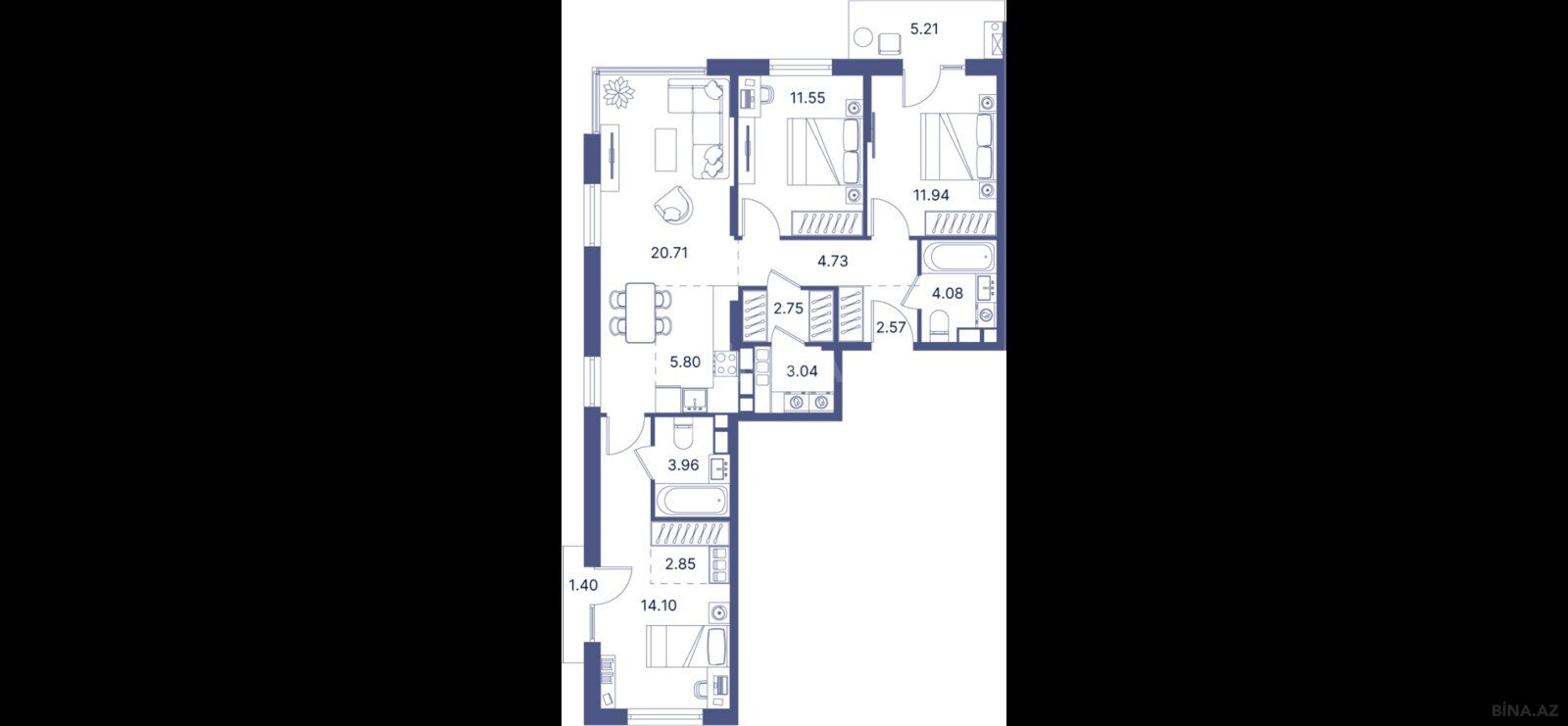 4 otaqlı yeni tikili - Nardaran q. - 112.6 m² (7)