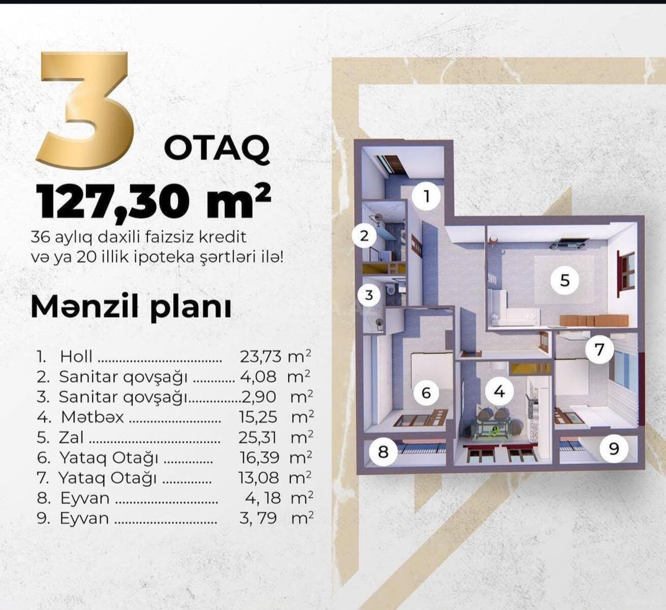 3 otaqlı yeni tikili - 28 May m. - 127 m² (2)