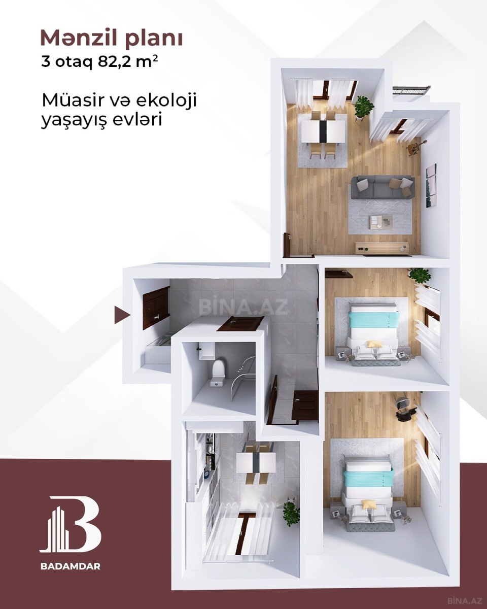 3-комн. новостройка - пос. Бадамдар - 82.2 м² (10)