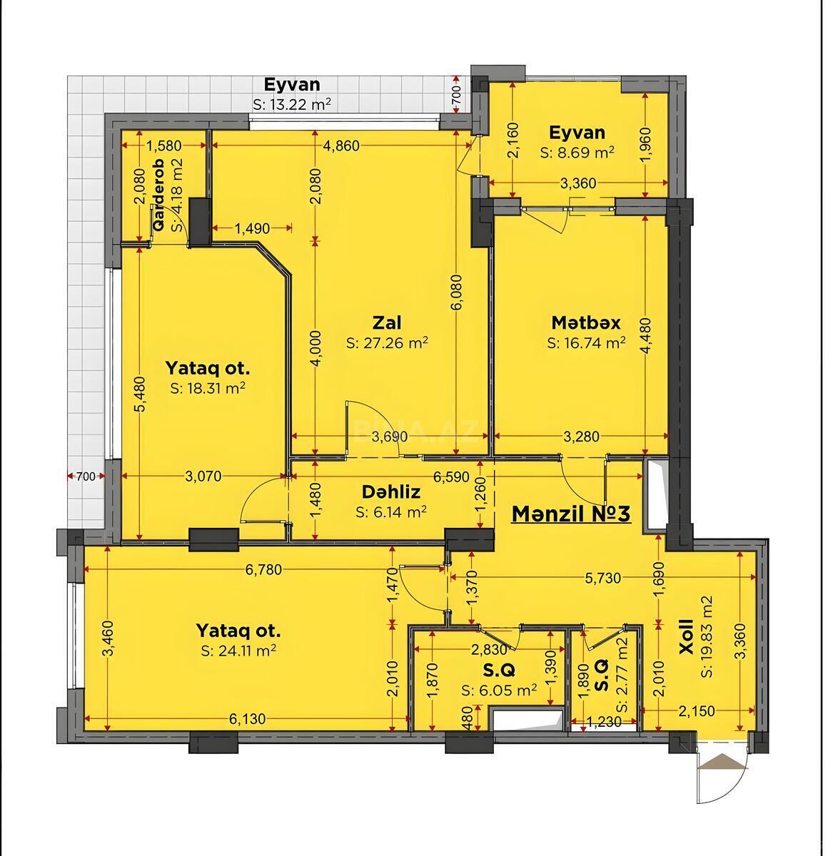 3-комн. новостройка - м. Элмляр Академиясы - 147 м² (17)