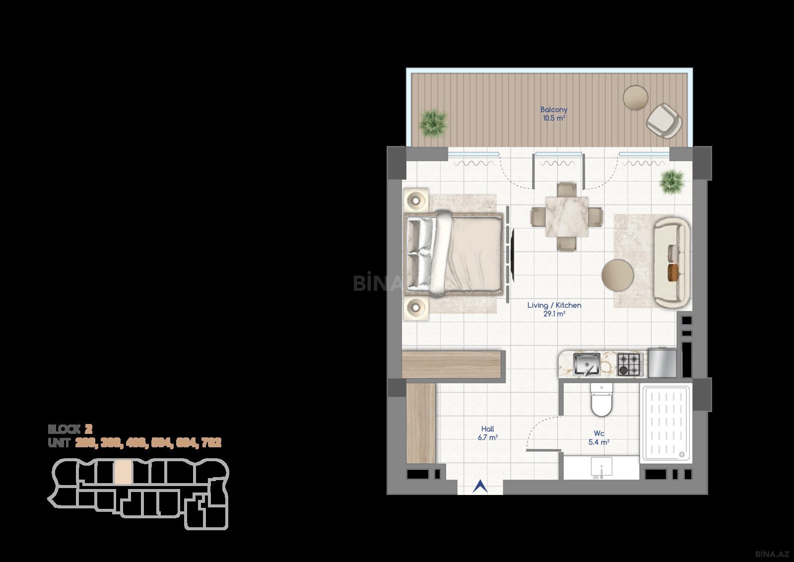 1 otaqlı yeni tikili - Nardaran q. - 60.7 m² (14)