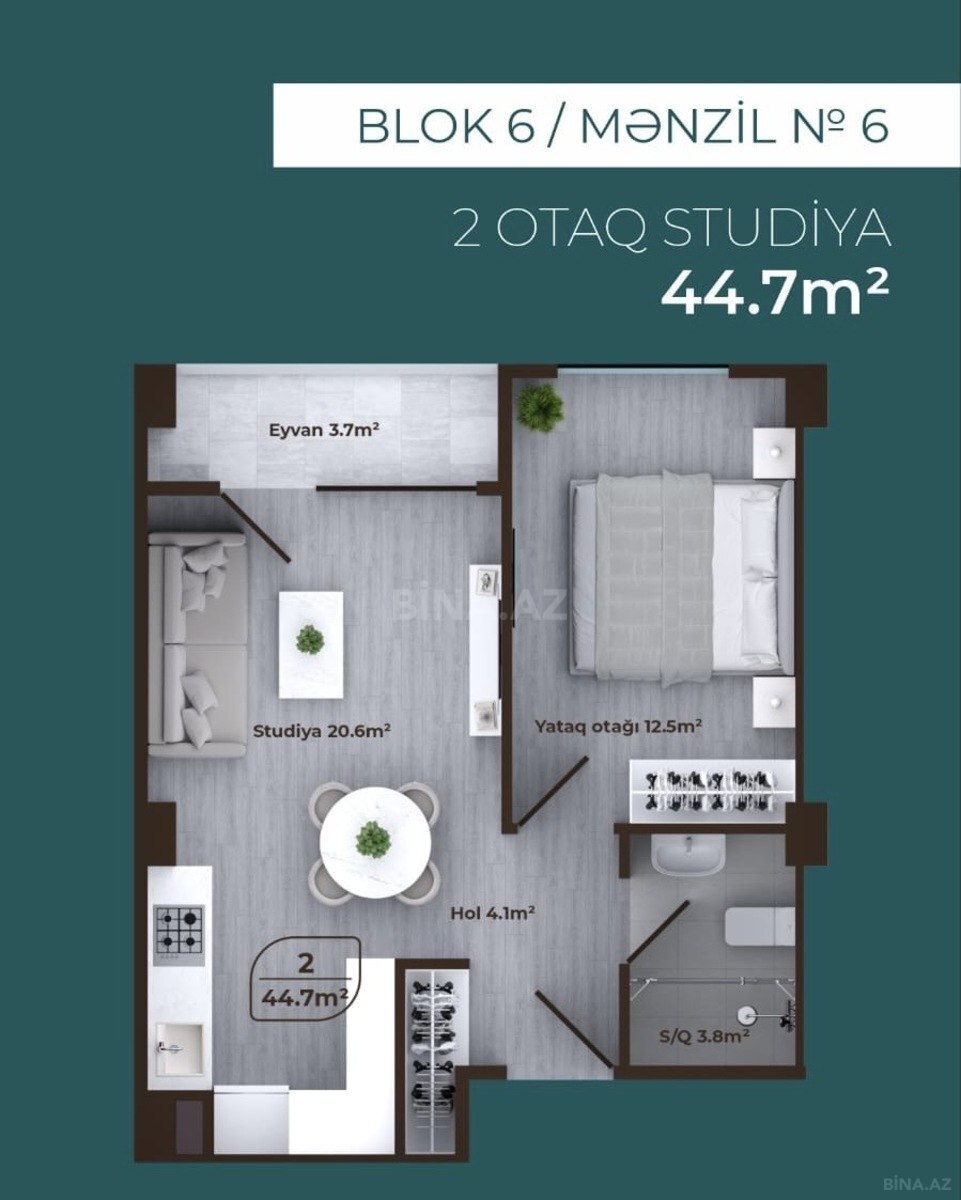 2-комн. новостройка - пос. Зых - 44.7 м² (2)