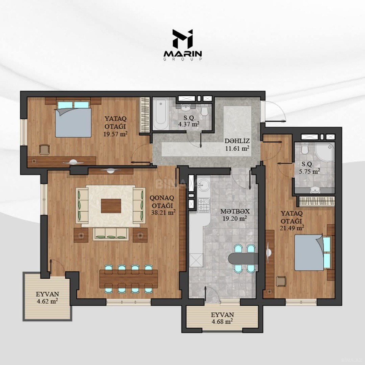3 otaqlı yeni tikili - Həzi Aslanov m. - 129.6 m² (2)