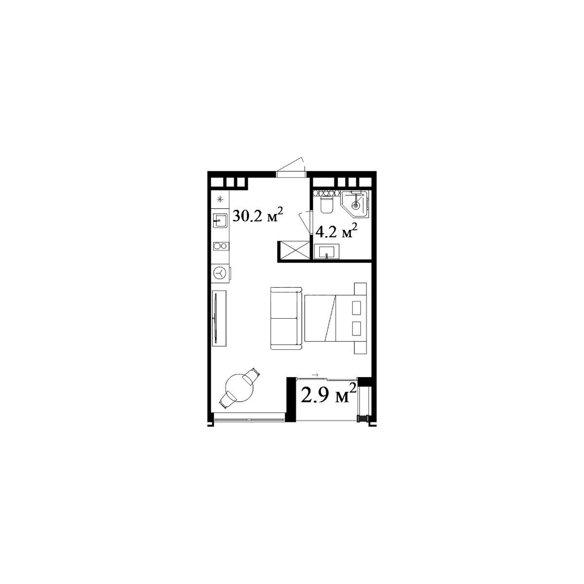 1 otaqlı yeni tikili - Nardaran q. - 44.2 m² (6)