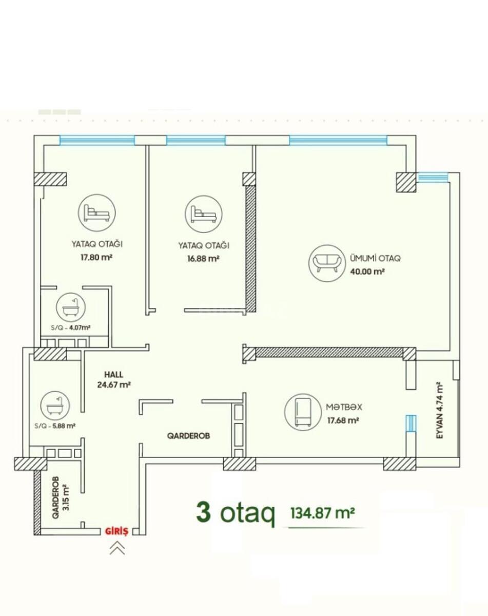 3-комн. новостройка - Ясамальский р. - 135 м² (8)