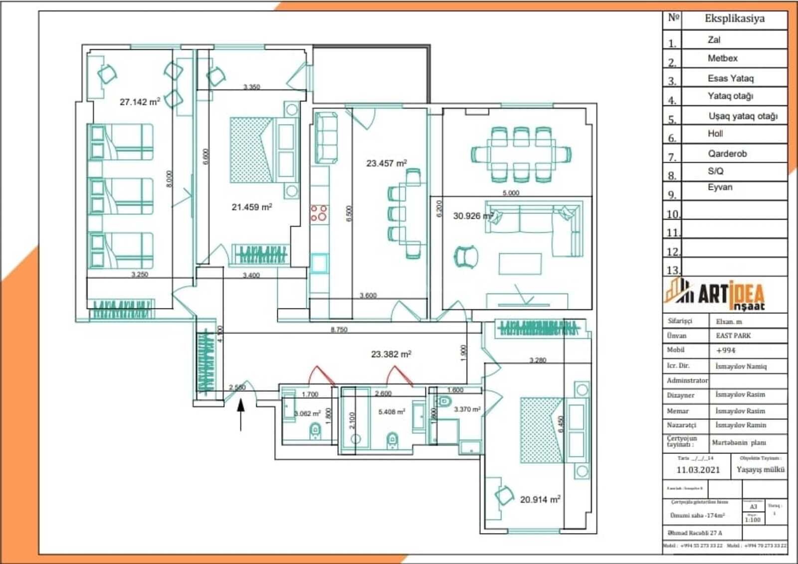 4 otaqlı yeni tikili - Nərimanov r. - 174 m² (9)