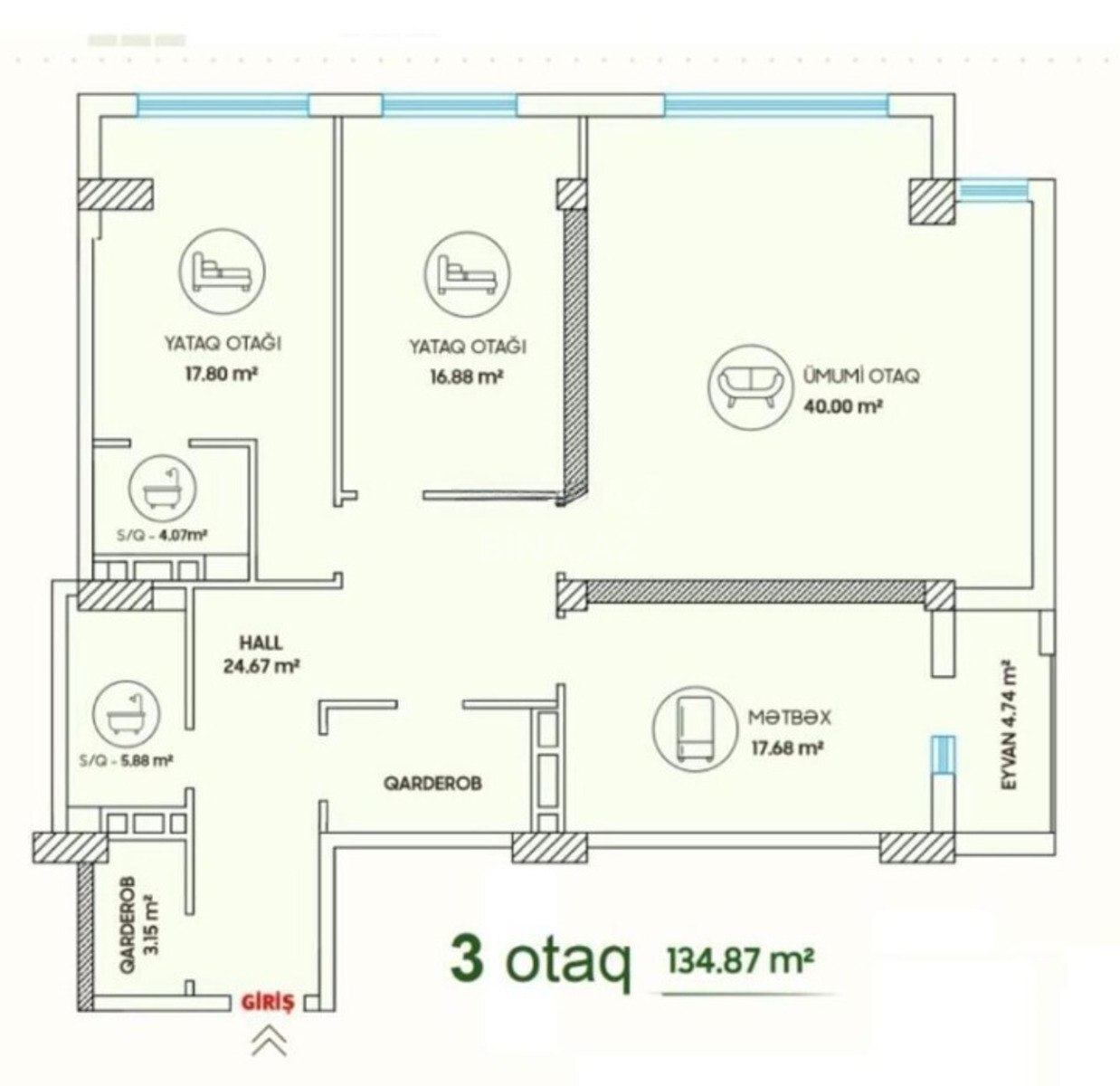 3 otaqlı yeni tikili - Yasamal r. - 135 m² (7)