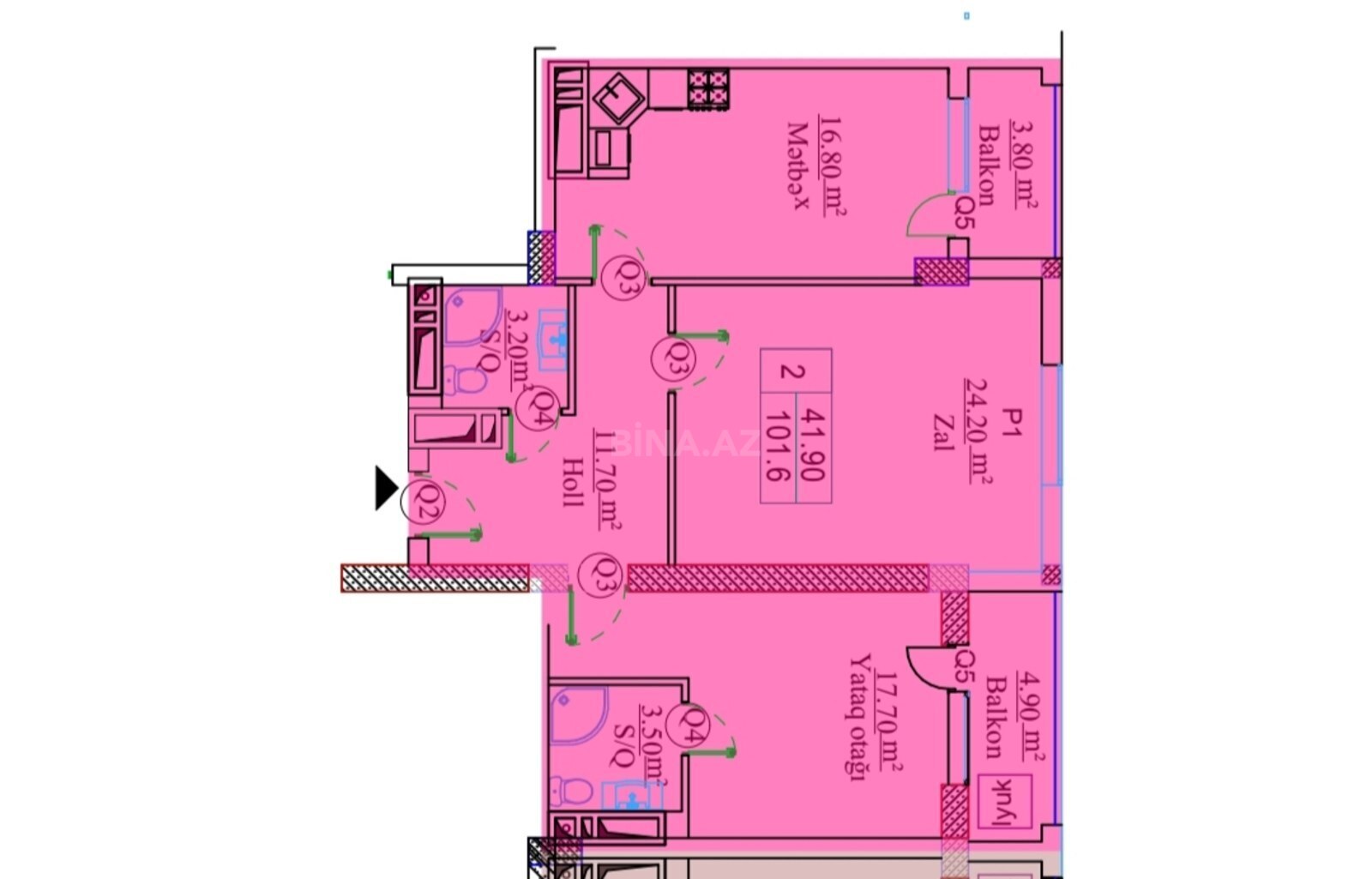 2 otaqlı yeni tikili - 28 May m. - 101 m² (4)