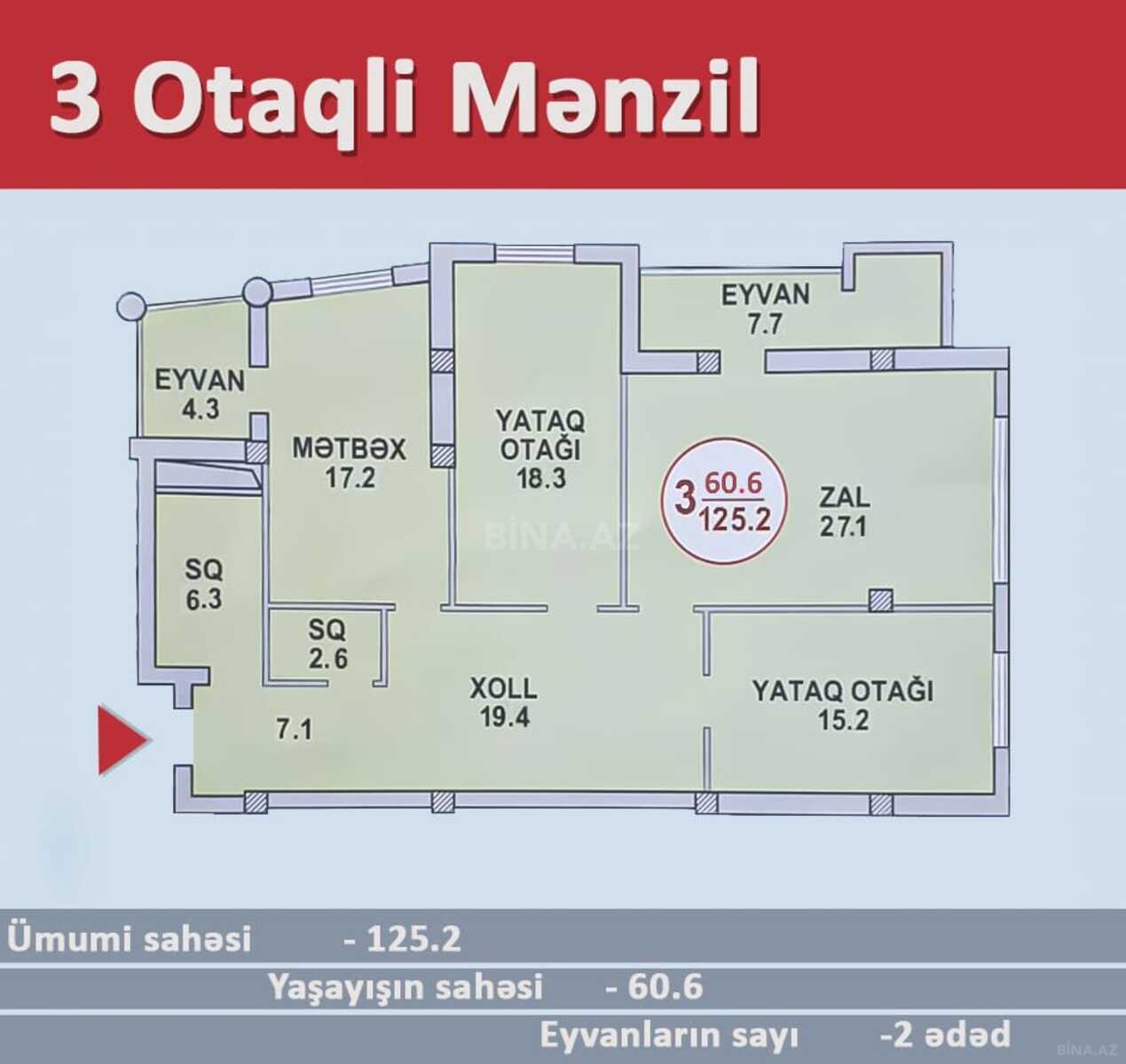 3 otaqlı yeni tikili - İnşaatçılar m. - 130 m² (11)