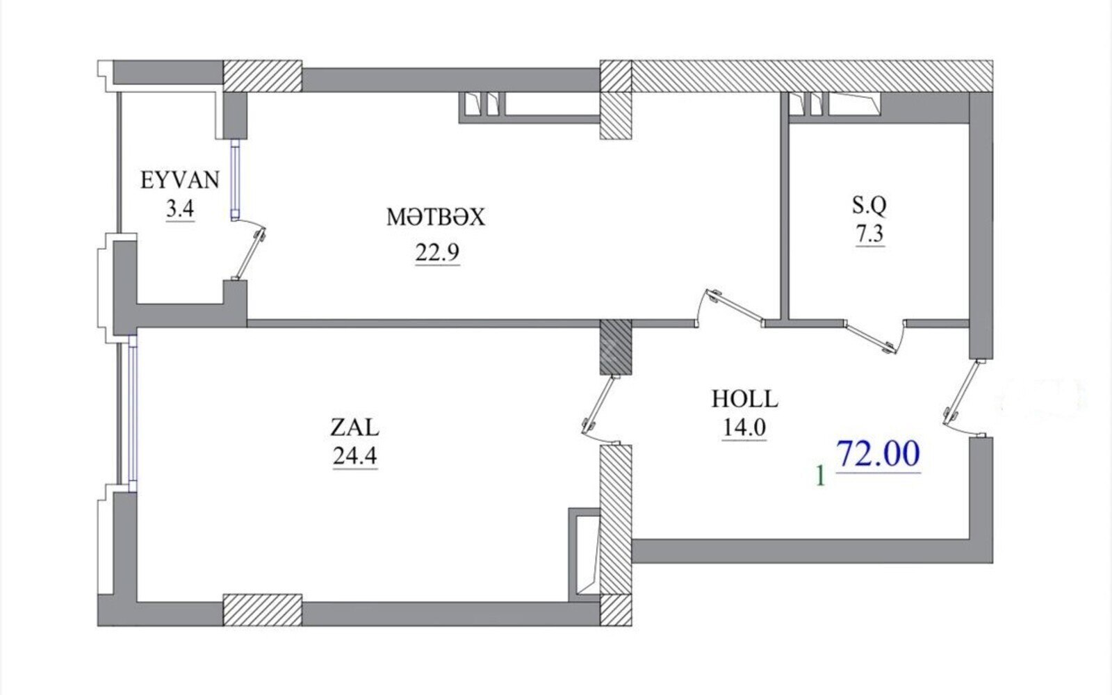 1-комн. новостройка - м. Низами - 72 м² (3)