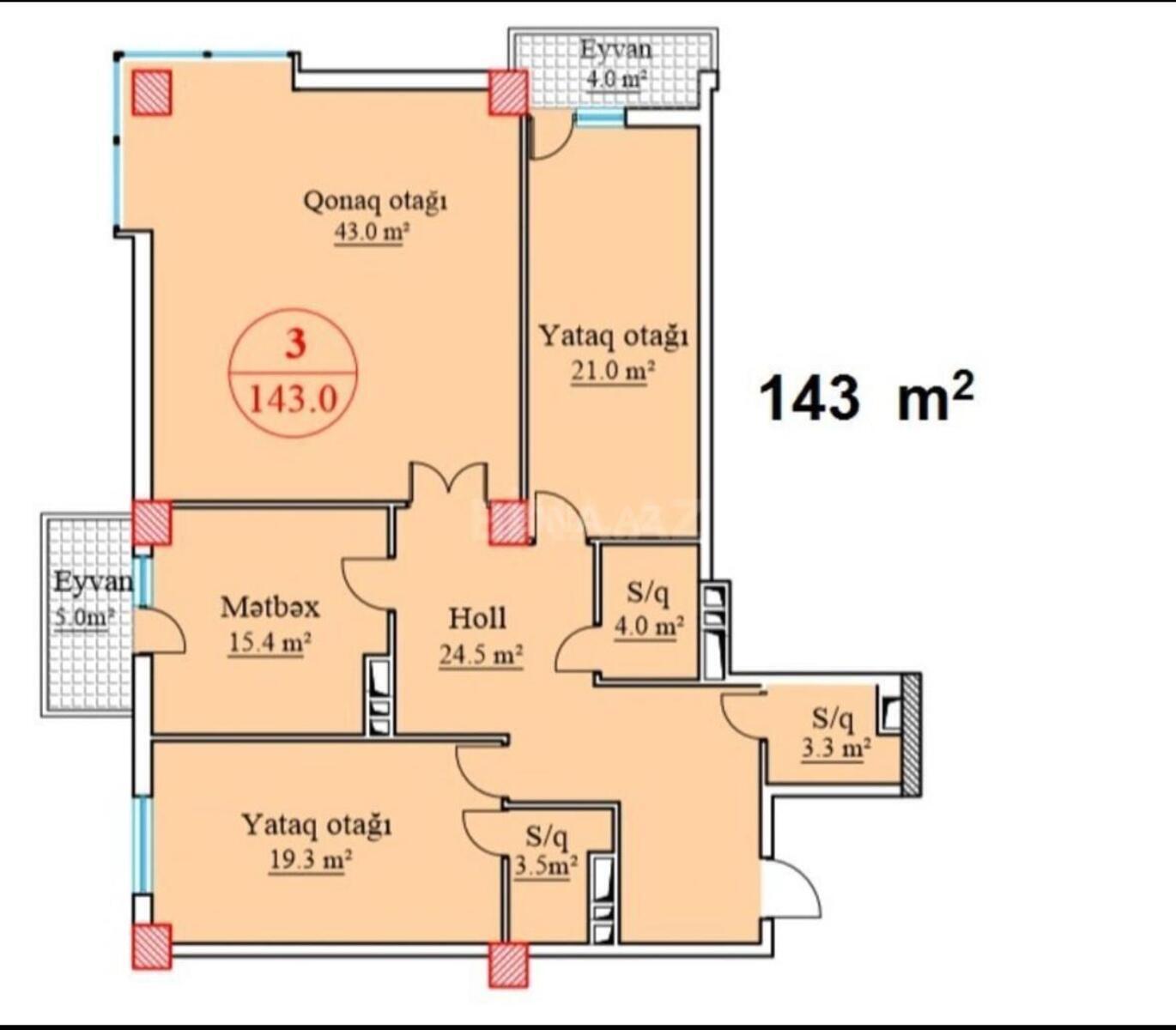 3 otaqlı yeni tikili - Həzi Aslanov q. - 143 m² (6)