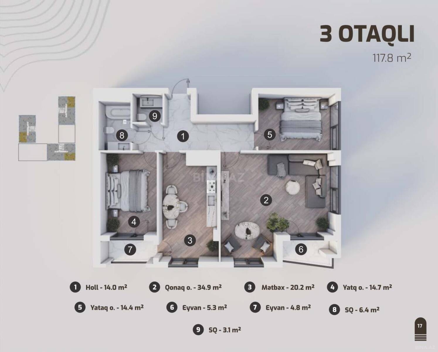 3 otaqlı Yeni tikili, Nərimanov r., Bakı