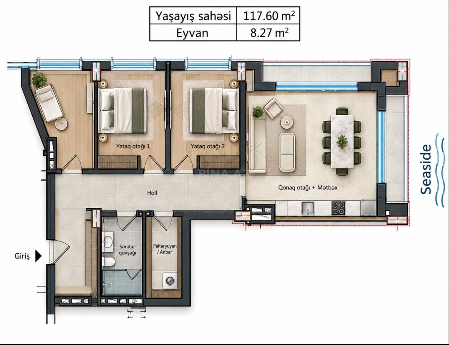 3 otaqlı Yeni tikili, Sea Breeze q., Bakı