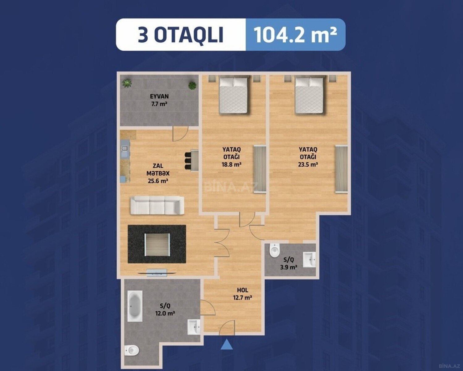 3 otaqlı Yeni tikili, Həzi Aslanov m., Bakı